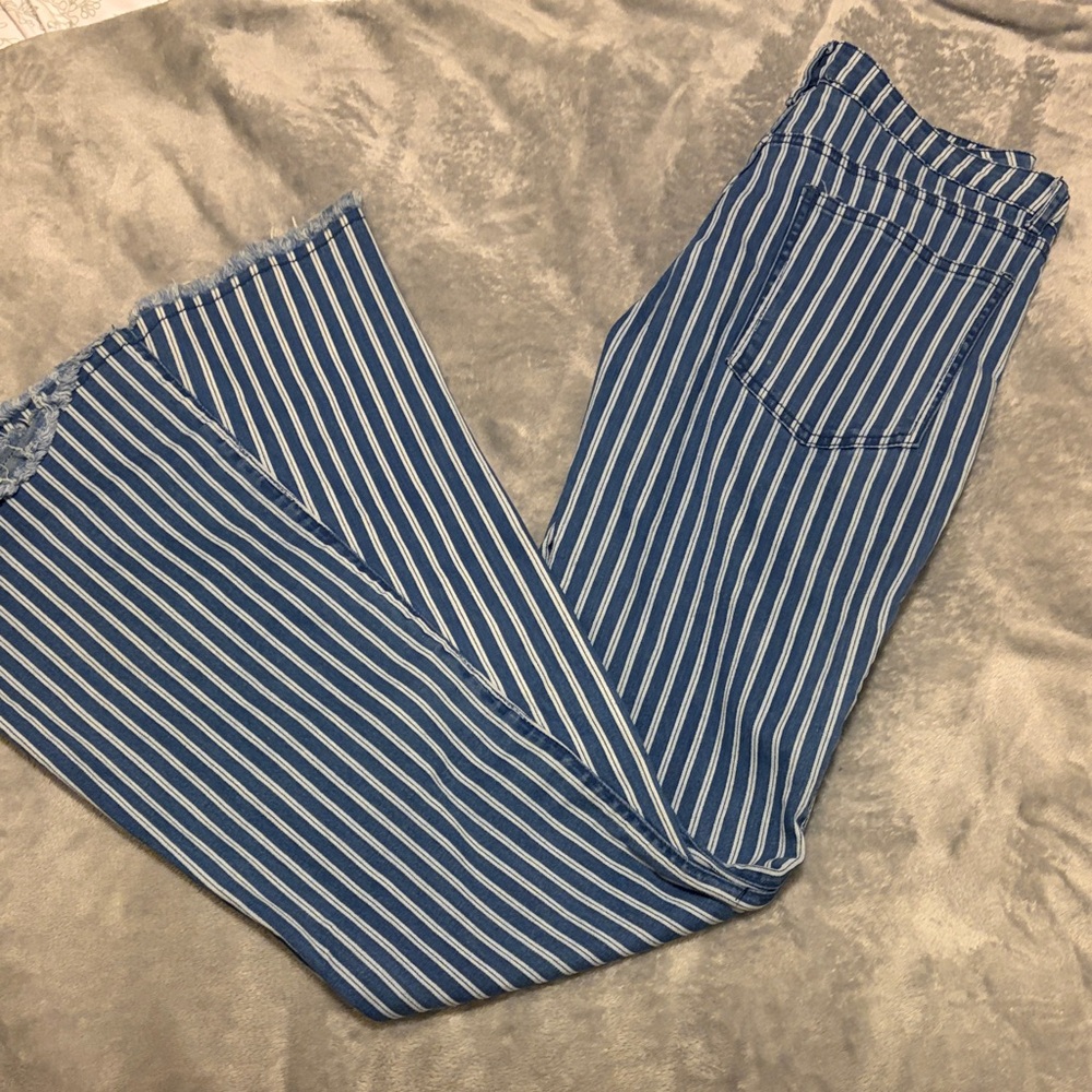 Women’s Striped Blue and White Bell-Bottom/Flare Jeans